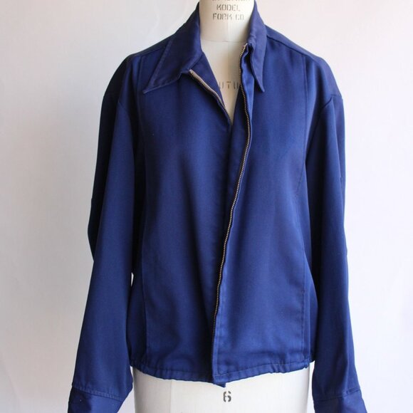 Vintage 1970s 1980s Mens Jacket, Boss Uniform Co. Navy Blue Work Jacket - Picture 8 of 10